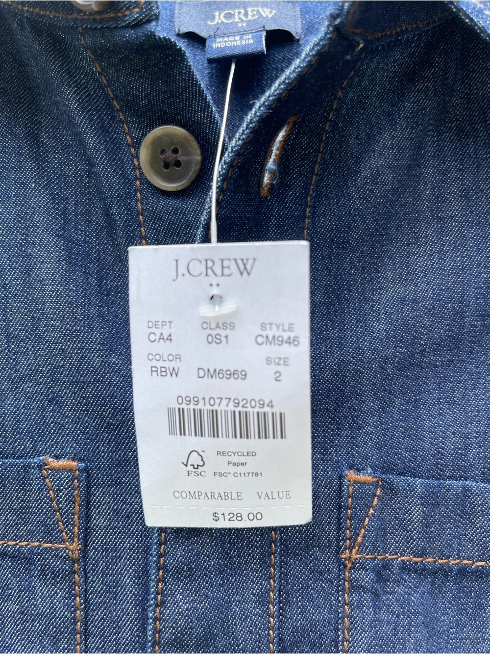 J. Crew Dark Blue Denim Button-Front Dress with Contrast Stitching NWT - Picture 4 of 11